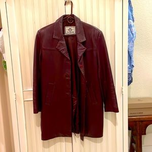 Teodem London burgundy size L 3/4 length leather jacket.